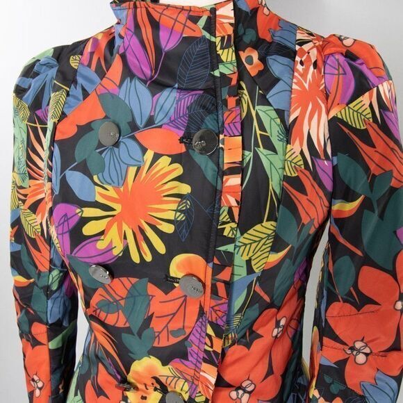 Vintage floral print padded‎ Jacket, ruffle hem, Button accentuate - Picture 3 of 16